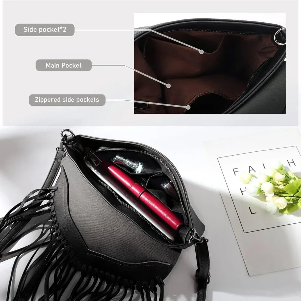 Fringe Crossbody Purse for Women Western Cowgirl Purse Leather Tassel Fanny Pack - Picture 3 of 7